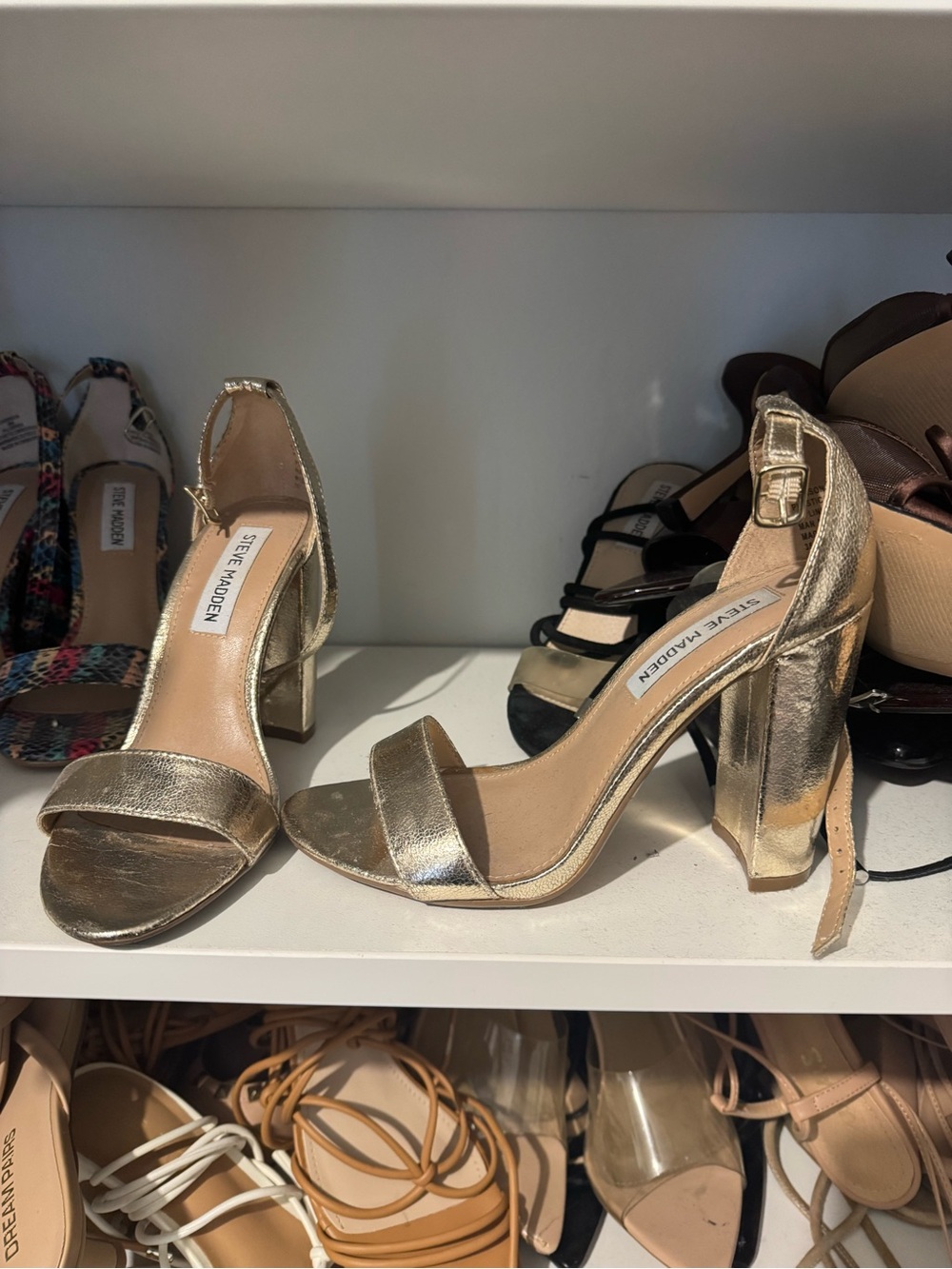 Steve Madden Metallic Gold Ankle Strap Carson Heels